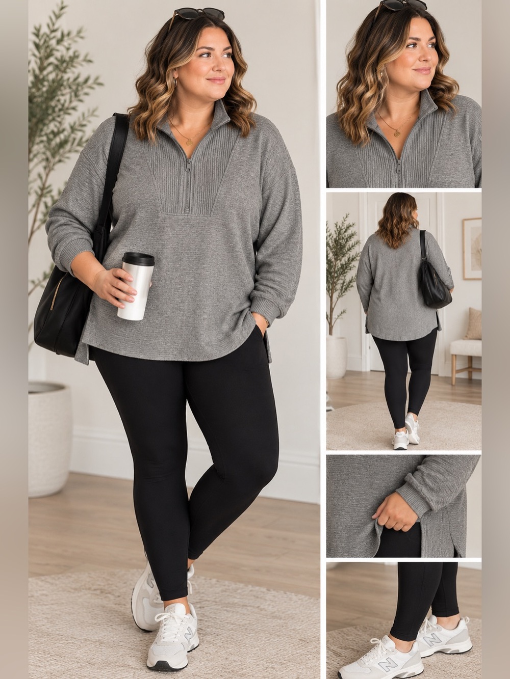 Set of 2! Cozy Quarter-Zip Pullover w Black Leggings